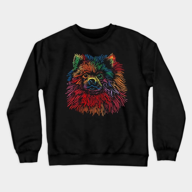 Colorful and Vibrant Pomeranian Drawing - Cute and Playful Dog Art for Animal Lovers Crewneck Sweatshirt by TeeTrendz